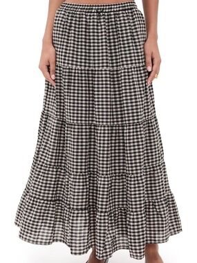 Nia Black & White Gingham Tiered Maxi Skirt